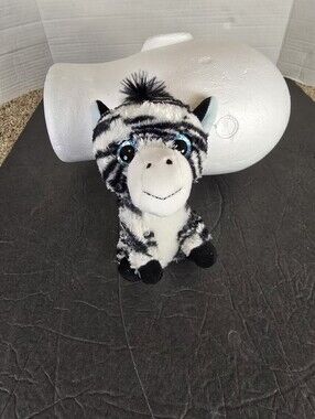Nleio Zebra Plush Zoo Stuffed Animal Toy Black White 6” Big glitter Eyes